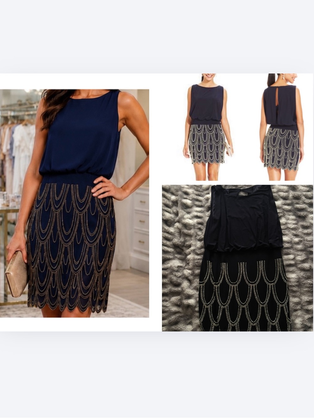 Betsy & Adam navy blue sleeveless mini dress.